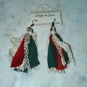 Ashlyn Rose Rust and Green Fabric‎ Tassel Earrings NWT